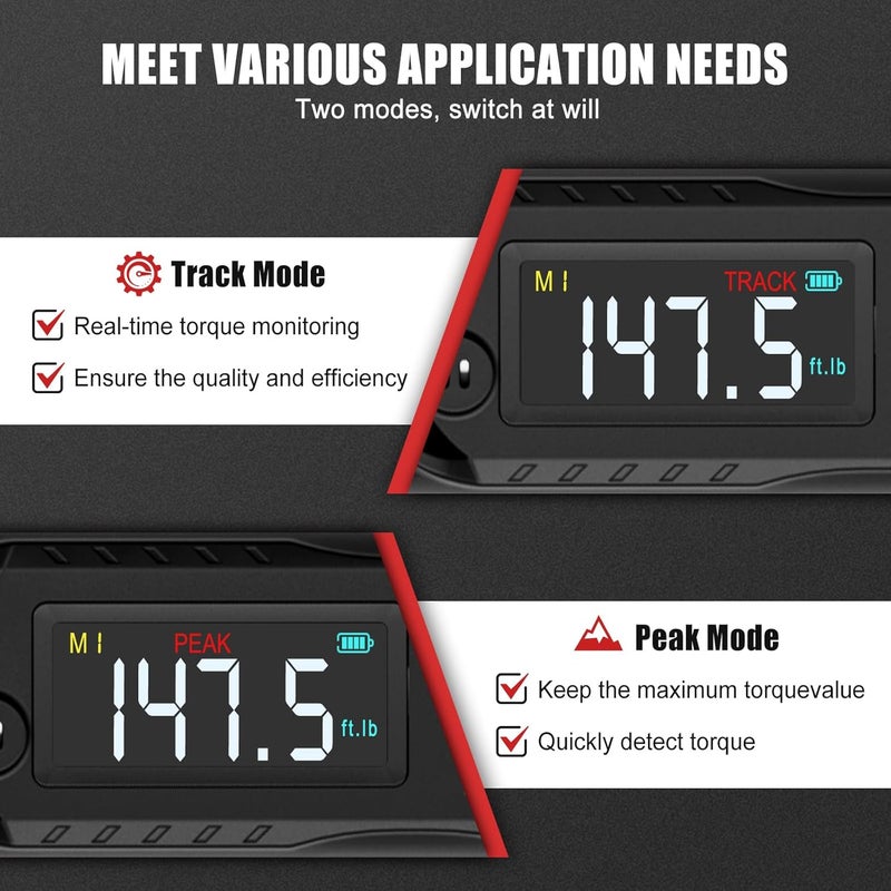 VANPO 1/2-Inch Digital Torque Wrench, 7.38–147.5 ft-lb/10–200 Nm, ±2% Accuracy, Electronic Torque Wrench with LCD Display, Audible & Vibration Alert, Easy Battery Access, for Automotive Maintenance - Image 4